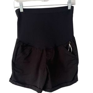 NWT A Glow Black Canvas Over The Belly Cuffed Maternity Chino Shorts Sz 2